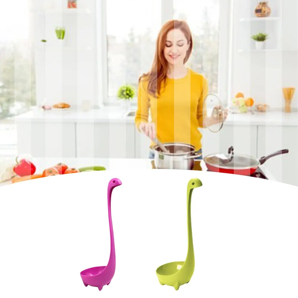 

24*10*8cm Food Grade PP Long Handle Vertical Creativity Dinosaur Soup Spoon Cooking Kitchen Heat Resistant Tools