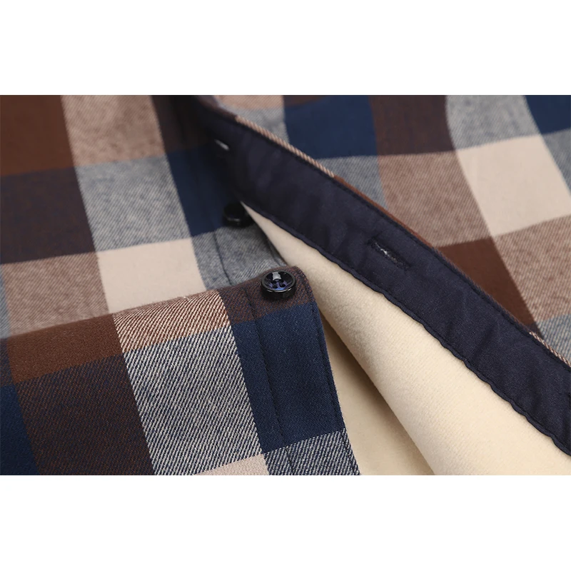Aoliwen Brand Men shirt Winter Warm Plush Slim Long Sleeve Shirts 100%cotton fashion plaid man shirt Thickening warmth retention