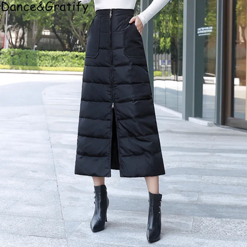 Зимняя Осенняя модная Женская эластичная черная утепленная длинная хлопковая