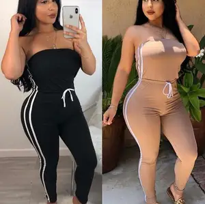 Summer Women Bandeau Off Shoulder Jumpsuits Fashion 2020 New Brand Ladies Lace Up Solid Loose Elastic Romper Ladies Bodysuits