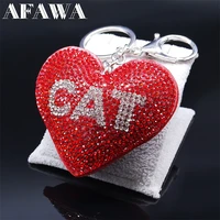 fashion love heart pet red crystal bag charm womenmen big silver color cut cat key chain jewelry porte cl%c3%a9 pour femme kxhk24s01
