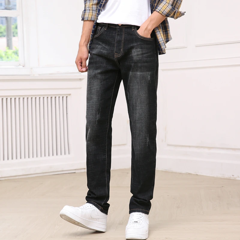 

SHAN BAO classic leather embroidery men's straight fit denim jeans brand clothing comfortable cotton stretch youth fashion jeans