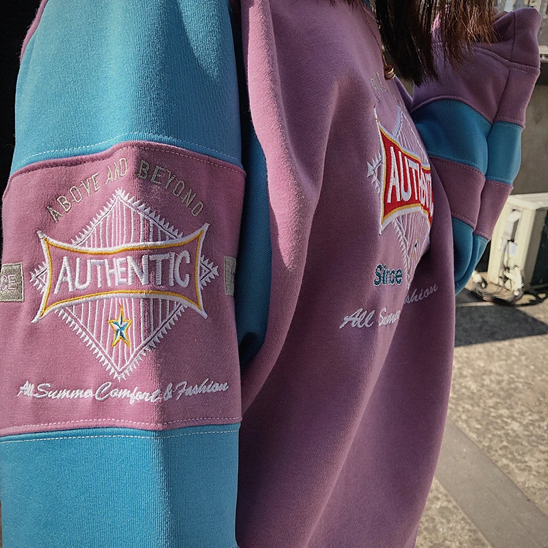 

Embroidery Letter Print Long Sleeve Hoodies Round Neck Oversized Plus Size XXXL Casual Tops Autumn Winter Sweatershirts Purple