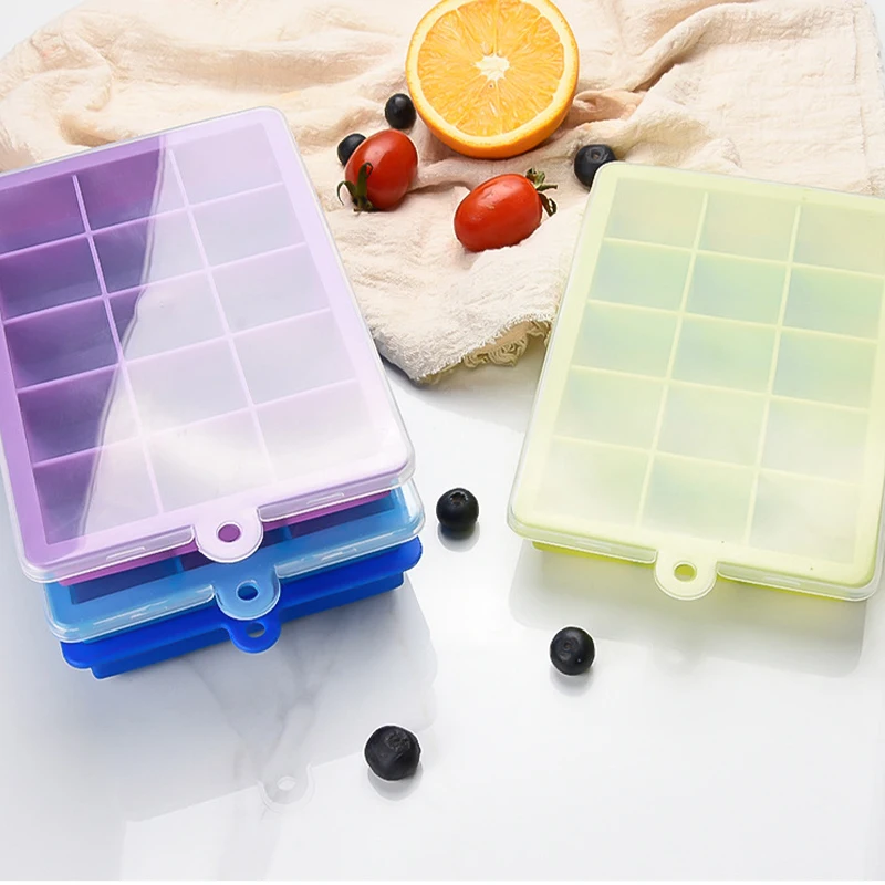 

Silicone Ice Cube Mold With Lid Silicone Cube Maker Flexible Ice Cube Tray Food Supplement Box Kitchen Gadgets Ice Mold Whiskey