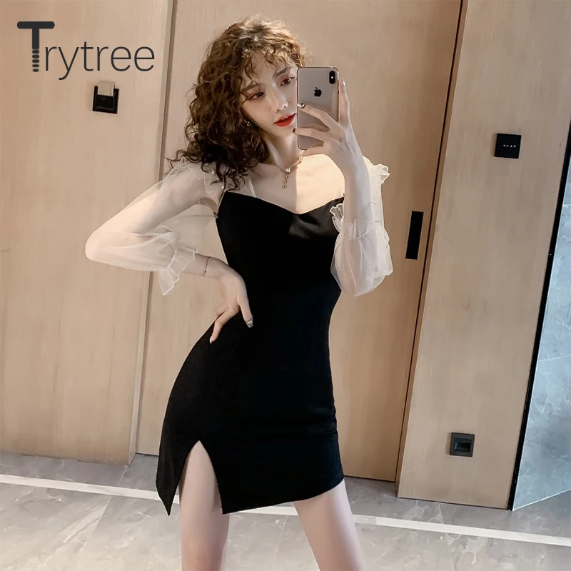 Осень зима 2020 женское Повседневное платье Trytree с квадратным воротником модное