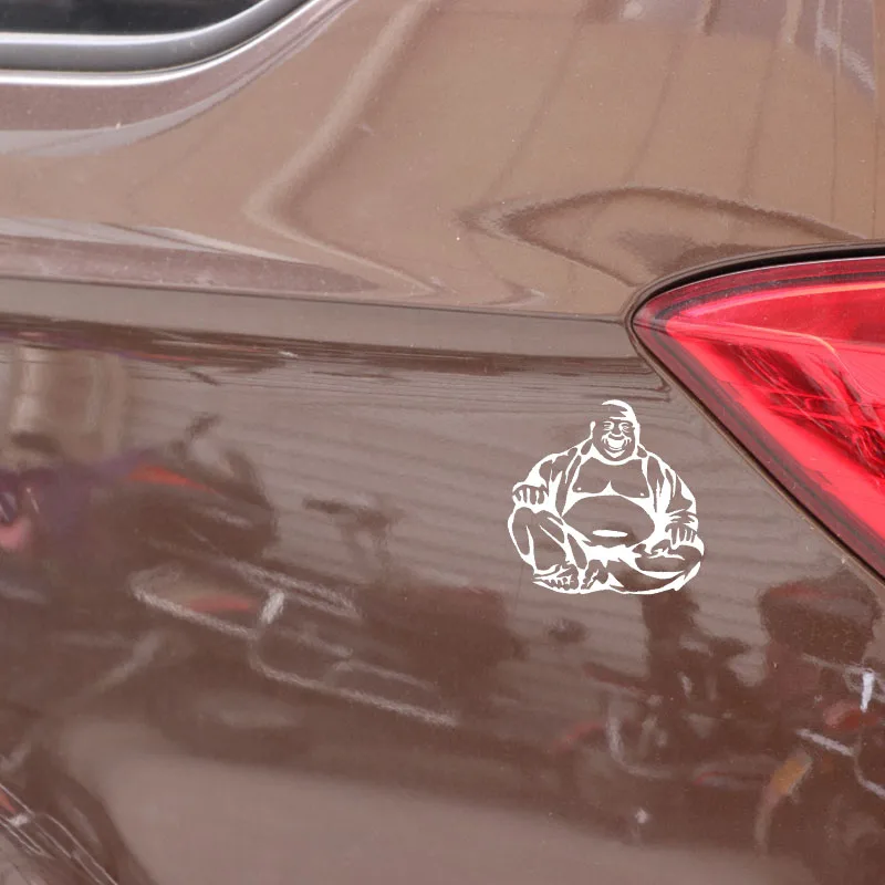 Volkrays Cartoon Car Sticker Laughing Buddha Buddhism Accessories reflective Vinyl Decal Black/Silver 15cm*16cm | Автомобили и