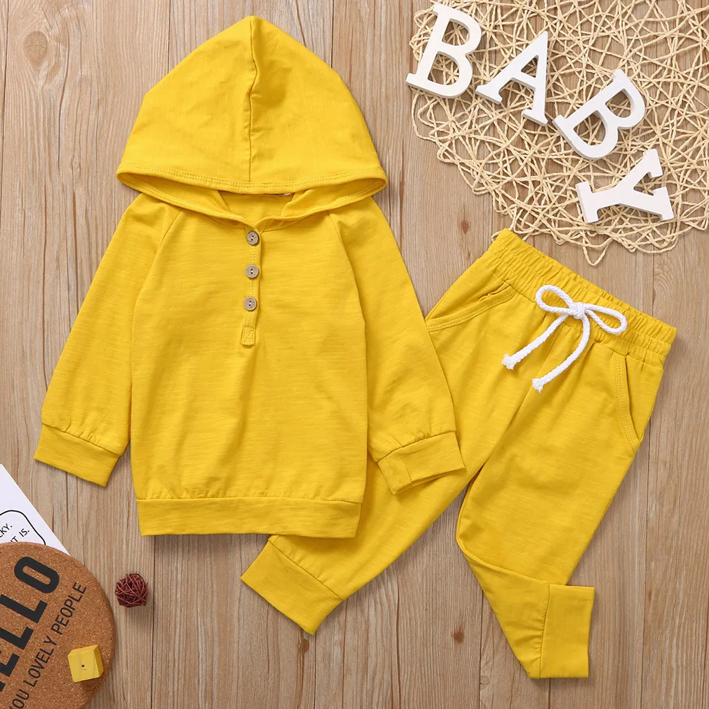 Kids Autumn Clothes Newborn Infant Baby Boys Girls Solid Hoodie Shirt Tops+ Pants Outfits Set Meisjes Kleding 6M-24M | Детская одежда и