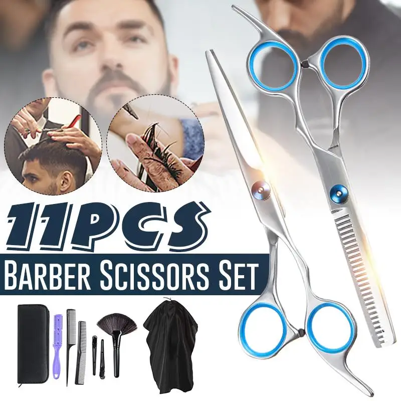 

11PCS/set Home Hair Scissors Hair Thinning Shears Set Hair Cutting Scissors Shears Scissor Hairdressing Saloon Barber Tool
