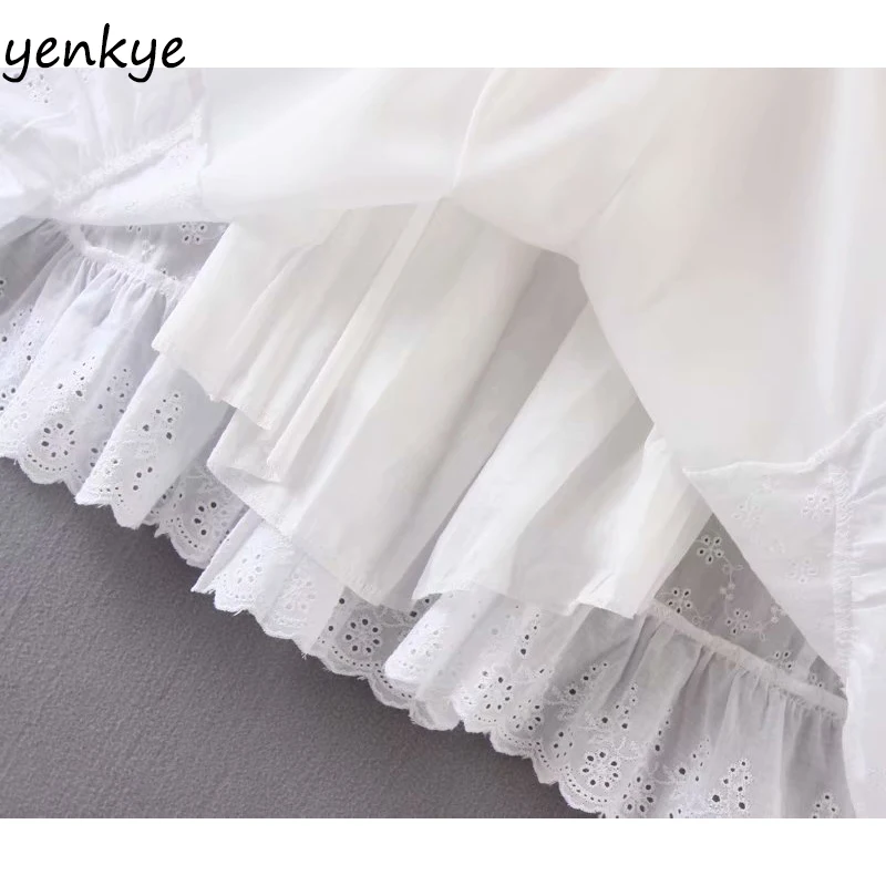 Модное женское сексуальное Белое Кружевное платье с открытыми плечами, романтичное Летнее мини-платье трапециевидной формы с короткими рукавами и завязками спереди