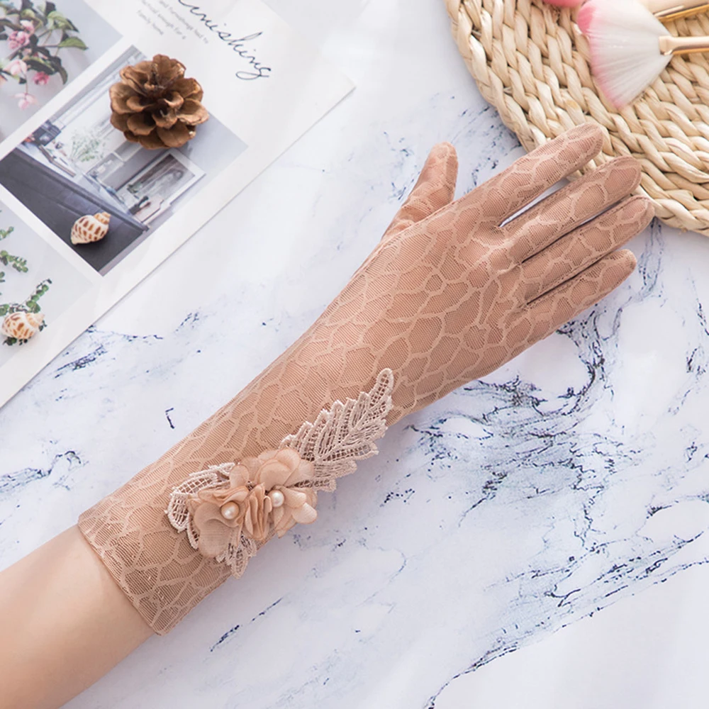 Летние сексуальные кружевные перчатки для женщин модные женские с цветком