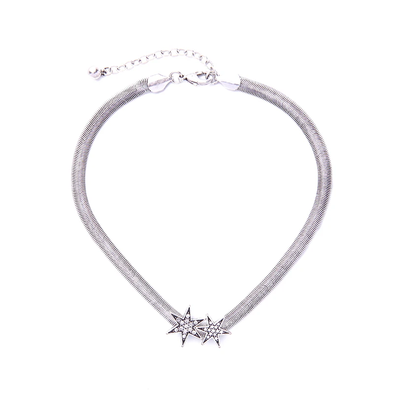 Винтажный серебристый блестящий цвет Хрустальная звезда змеиная цепочка колье