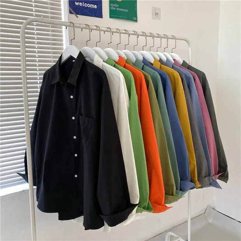 

Korean Style Shirts for Women Spring Fashion 2021 Plus Size Button Up Shirt Long Sleeve Solid Casual Shirts Women