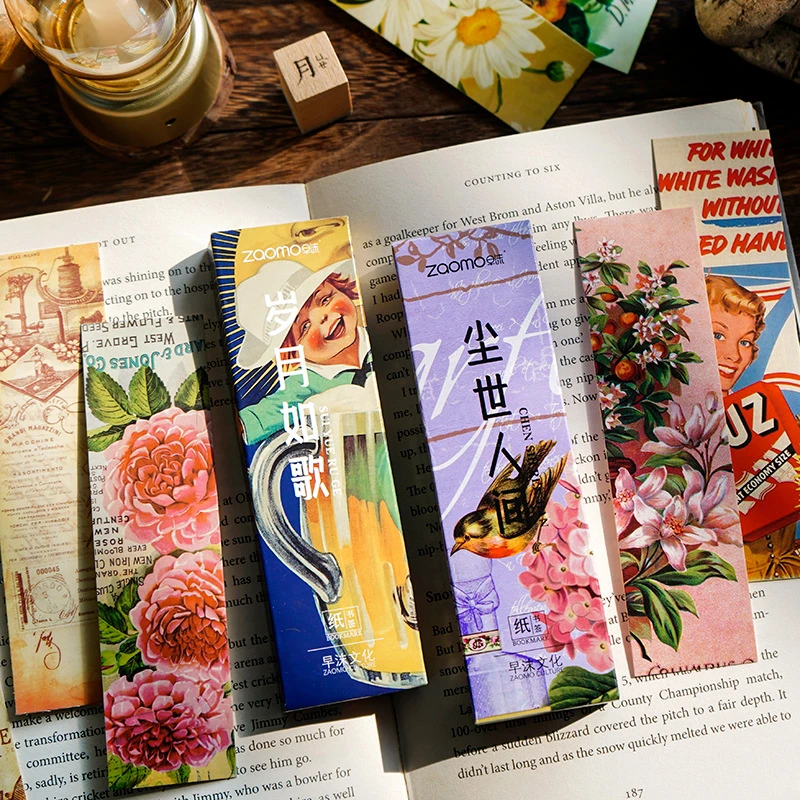 

30pcs/box Retro image collection series Bookmark Paper Bookmark Promotional Gift Stationery flower Space Bookmark Message card