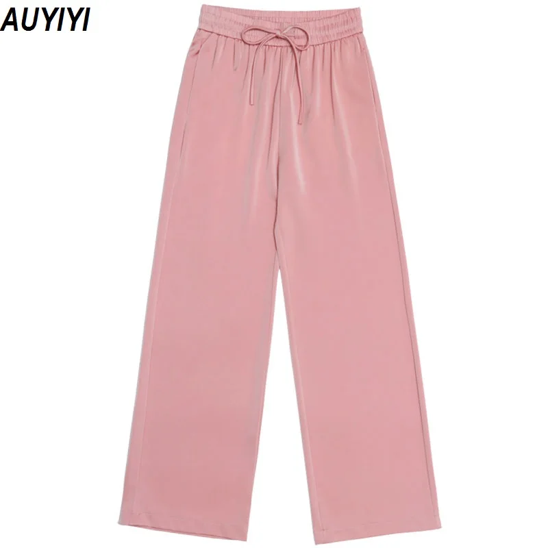 

AUYIYI 2021 Fashionable And Comfortable New Cloud Satin Series Wide Loose Casual Pants Straight Pearl Yarn Drape Wide-Leg Pants