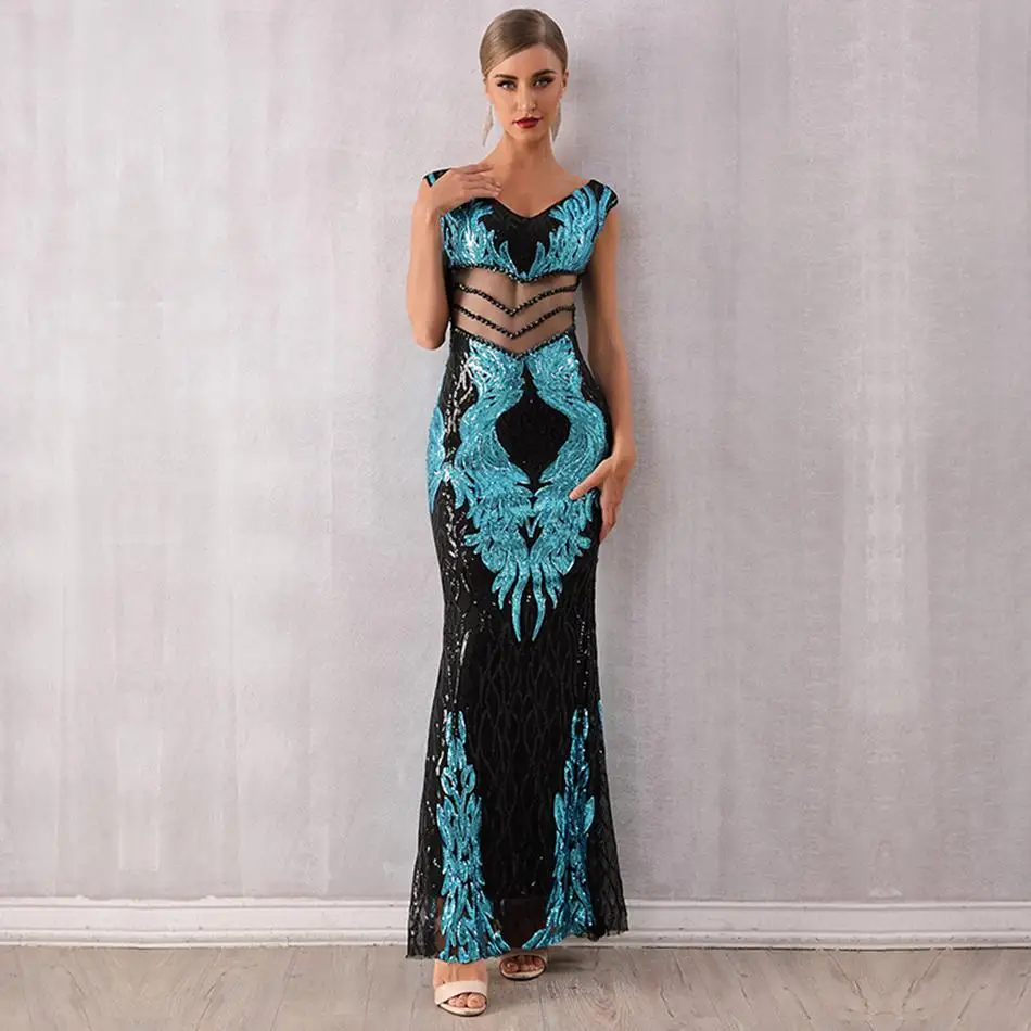 Женское вечернее длинное платье без рукавов Клубное макси с V образным вырезом и