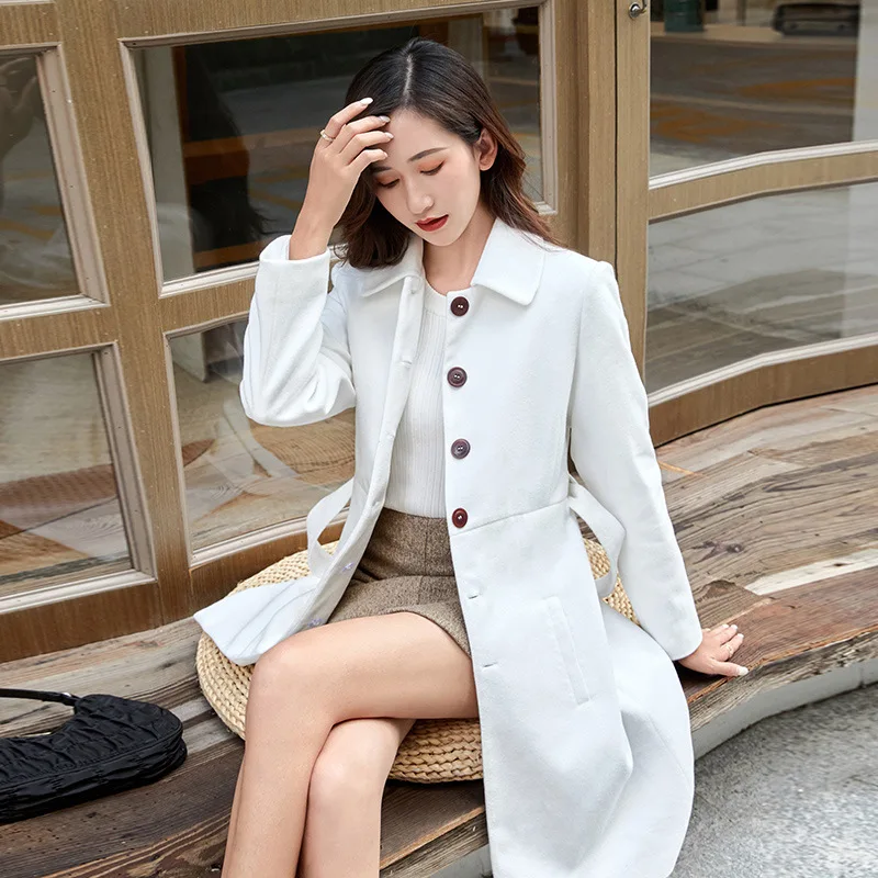 

2021 New Autumn Winter Ladies Outerwear Solid Color Elegant Female OverCoat High Quality Women Trench Coat Fashion Slim Fit