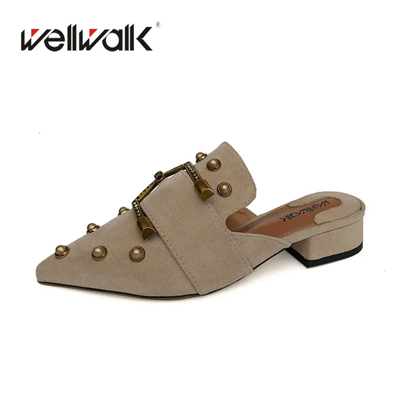 Wellwalk/Брендовая обувь; женские шлепанцы; коллекция года; обувь с острым носком; женские шлепанцы с пряжкой; домашние тапочки; женская обувь высокого качества