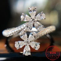 hoyon fashion woman ins style flower ring water drop pear shape zircon ring real 100 s925 silver color jewelry
