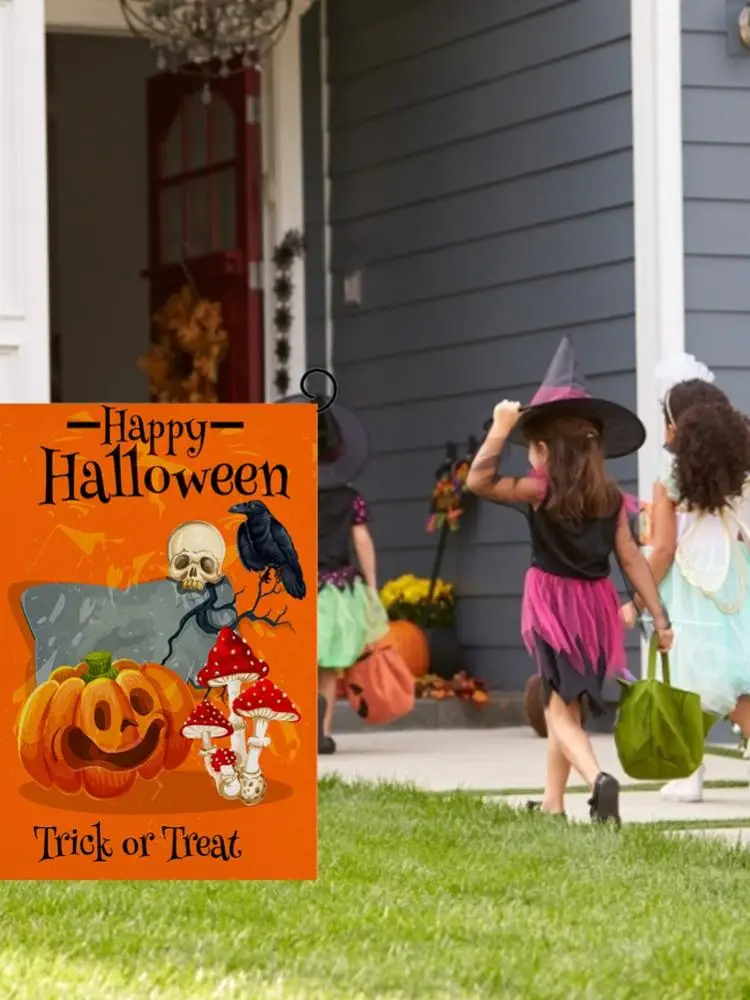 Декорация на Хэллоуин 2021: флаг для сада с изображением скелета человека, украшение для домашней вечеринки, принадлежности и аксессуары