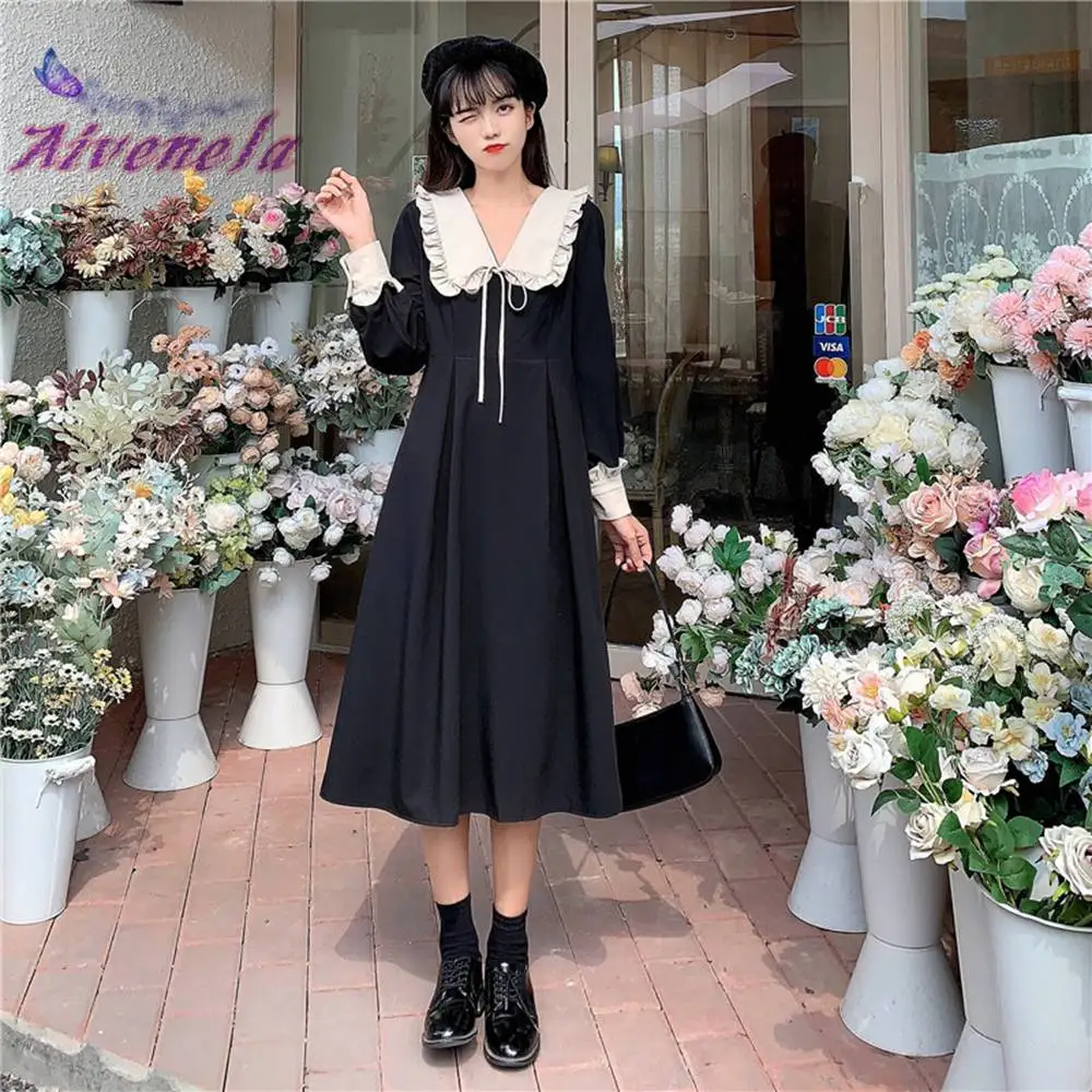 Осеннее платье для девочек новый стиль Корейская ретро кукла воротник высокая