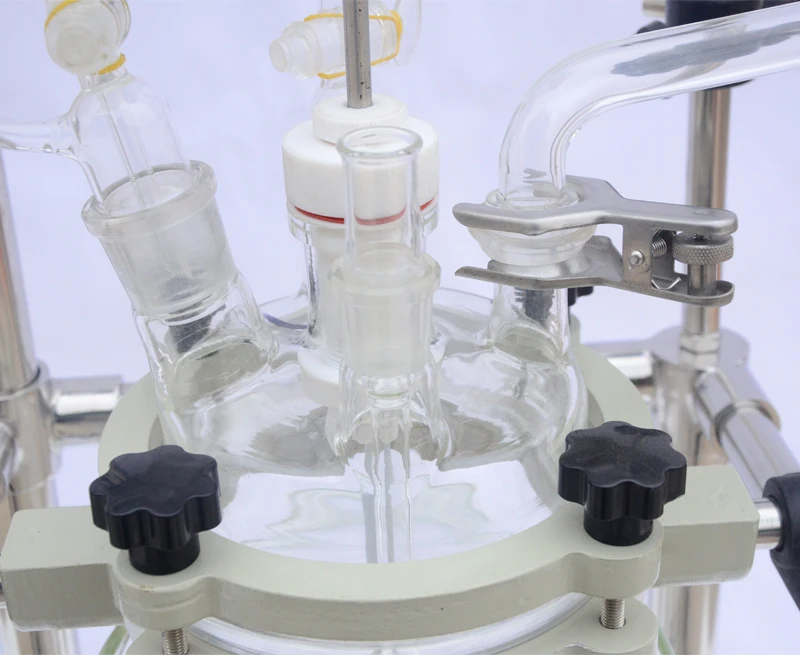 Малый химический лабораторный стеклянный реактор 5л с ptfe мешалкой с нижним разгрузочным клапаном