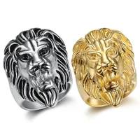 vintage mens silver color stainless steel ring lion ring animal jewelry hip hop punk biker ring personality gift