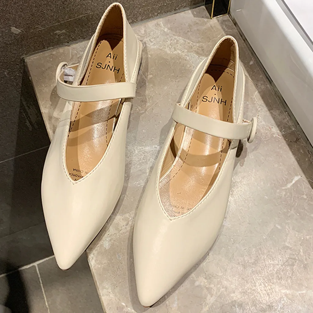 

Ladies Casual Party Buckle Shoes Heeled Loafers Single Shoes Women Spring Autumn Pointed Toe Low Heels Comfortable Shoes