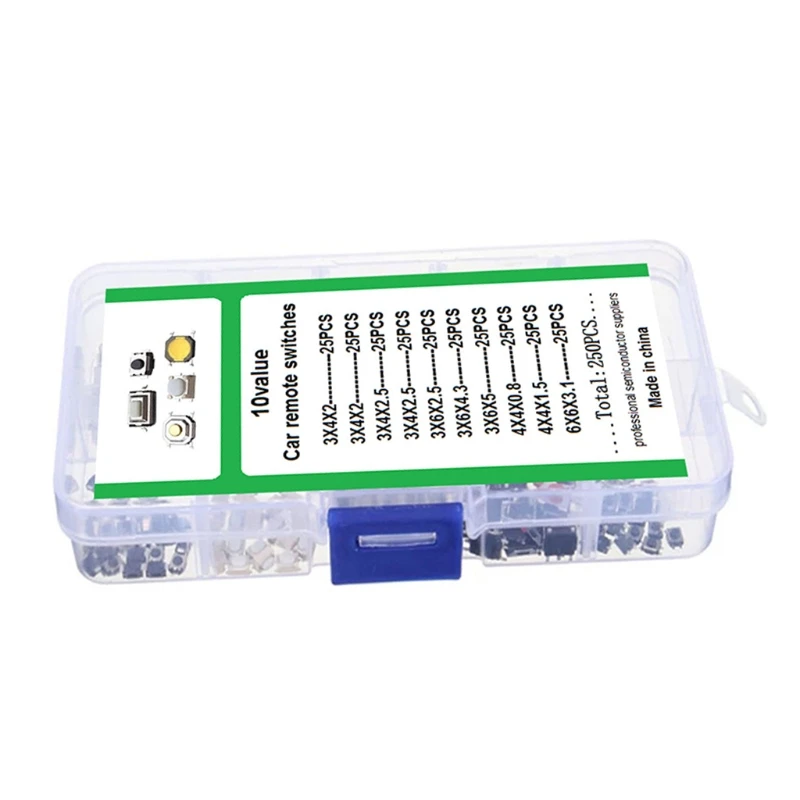 

250Pcs 10-Types Tactile Push Button Switch Car Remote Control Keys Button Touch Microswitch
