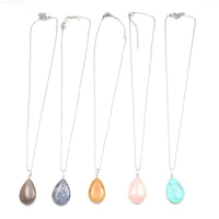 hot sale natural stone pendant necklace simple water drop turquoise opal crystal necklace jewelry good quality for women