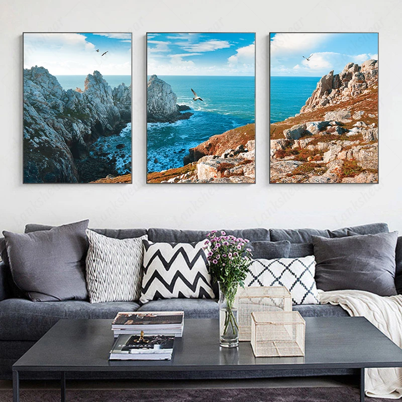 

Sea Island Natural Landscape Poster Home Decor Wall Art Canvas Painting Rock Strait Print Scenery Pictures for Dormitory Design