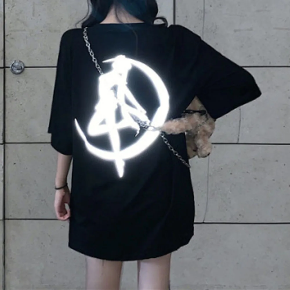 Женская Светоотражающая футболка в Корейском стиле аниме Сейлор Мун графическая