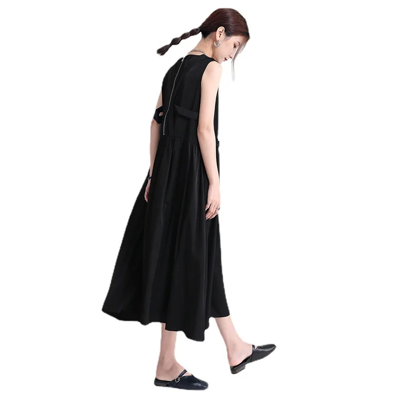 

O Neck Clothes Female Sleeveless Dress 2021 Summer French Styles Dresses For Women Solod Color Zipper With Robbins Yalabovso