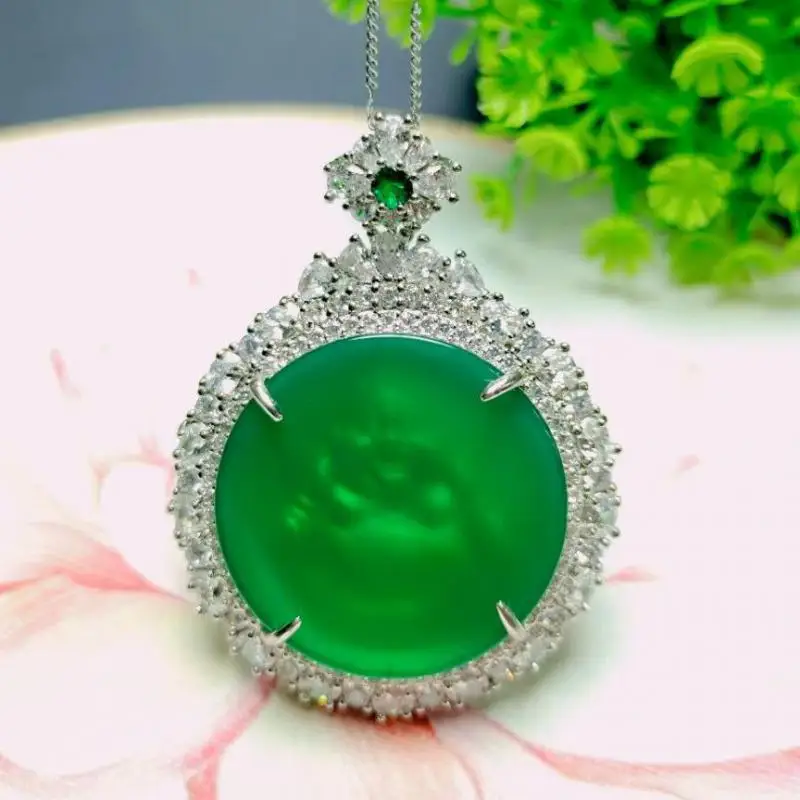 

Подвеска из натурального зеленого Будды, нефрита, ожерелье, ювелирные изделия, Женский Сертифицированный Нефритовый камень, хризопраза, ам...