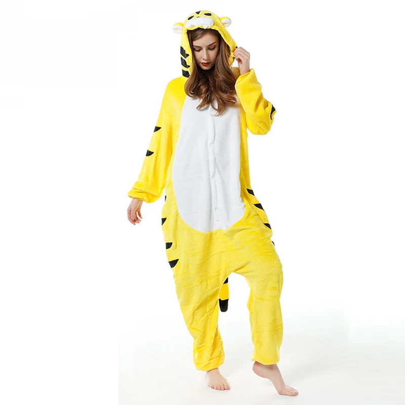 

Yellow tiger Unisex Adult One-Piece Pajama Cosplay Cartoon Onesies Children Animal Sleepwear Pyjamas Christmas Halloween Costume