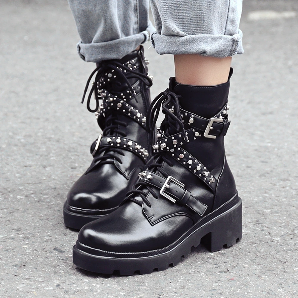 

Sarairis 2020 New Arrivals Genuine Cow Leather Ankle Boots Rivet Pearl Chunky Heels Comfy On Sale INS Shoes Ladies Boots Woman