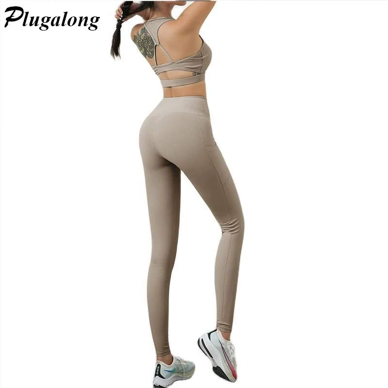 

Ribbed Gym Sets Womens Outfits Casual Solid Sportswear Yoga Two Piece Sets Skinny Sports Bras Leggings For Fitness Tracksuits