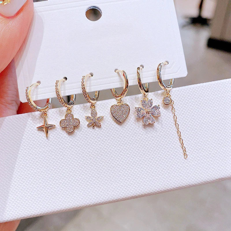 

6 шт., женские серьги-подвески с фианитами