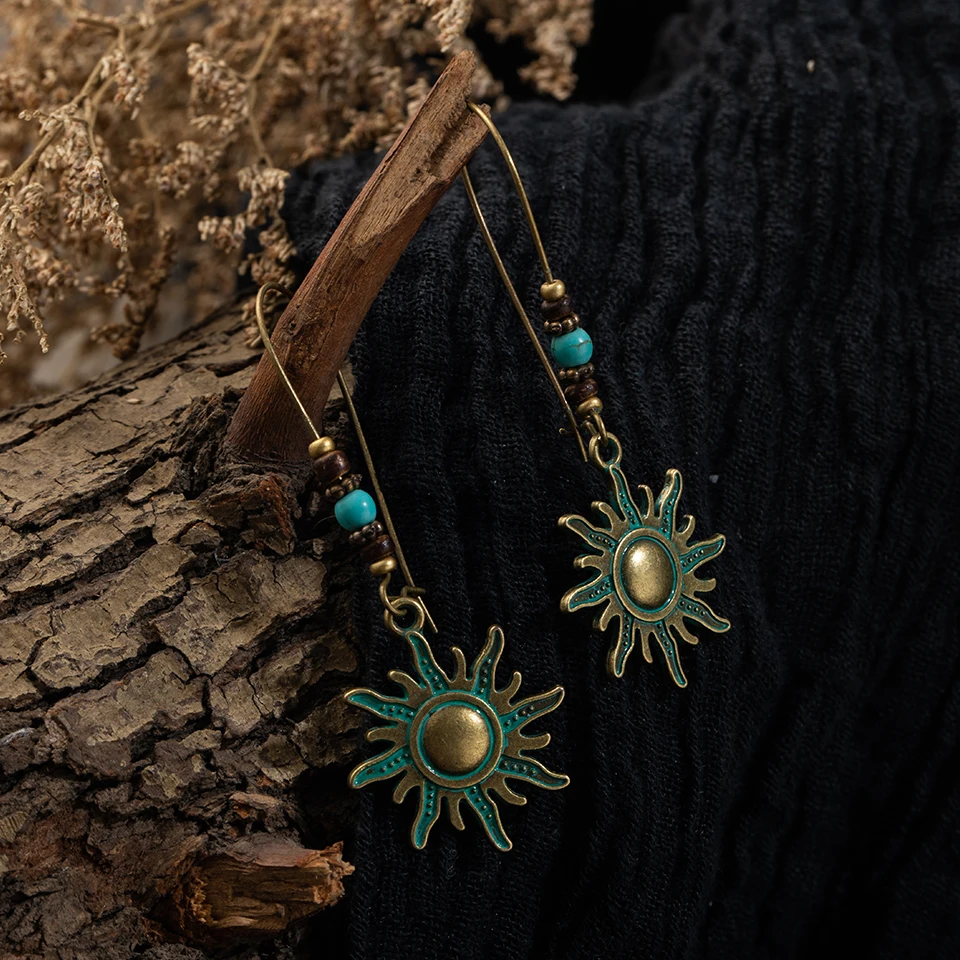 Винтажные длинные висячие Висячие серьги boho с голубыми бусинами для женщин мода