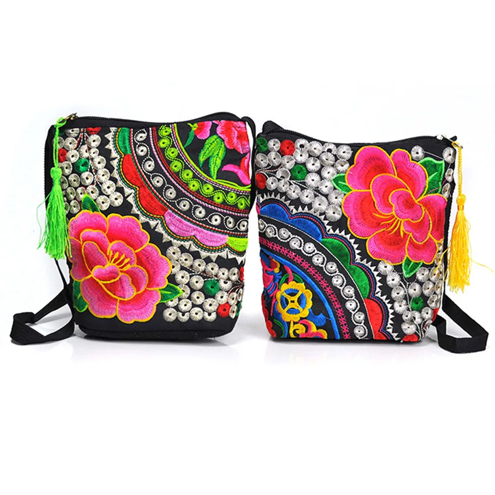 Женская сумка с вышивкой в этническом стиле на плечо из хлопчатобумажной ткани