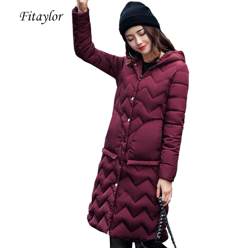 Fitaylor Новая зимняя Женская куртка теплая парка с капюшоном длинные зимние стеганые тонкие края пальто в клетку армейский зеленый