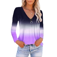 women slim fit sexy v neck blouse long sleeve fashion tops gradient tie dyed print fashion ladies pullover casual autumn shirt