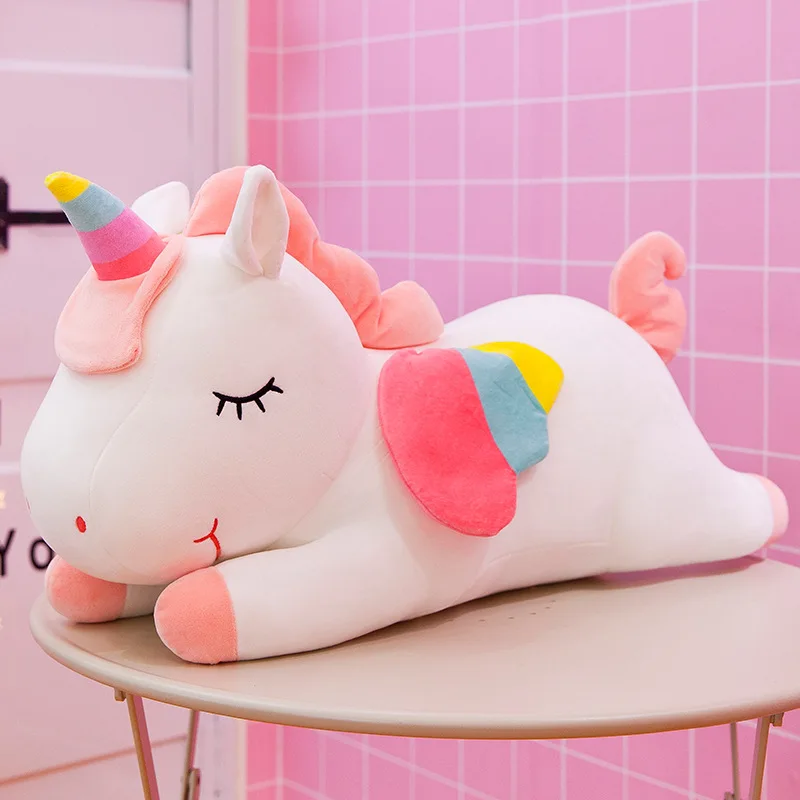

40/50/60/80/100cm Lucky Unicorn Pillow Large dollSoft Dolls Animal Horse Toys For Children Girl Birthday Gifts