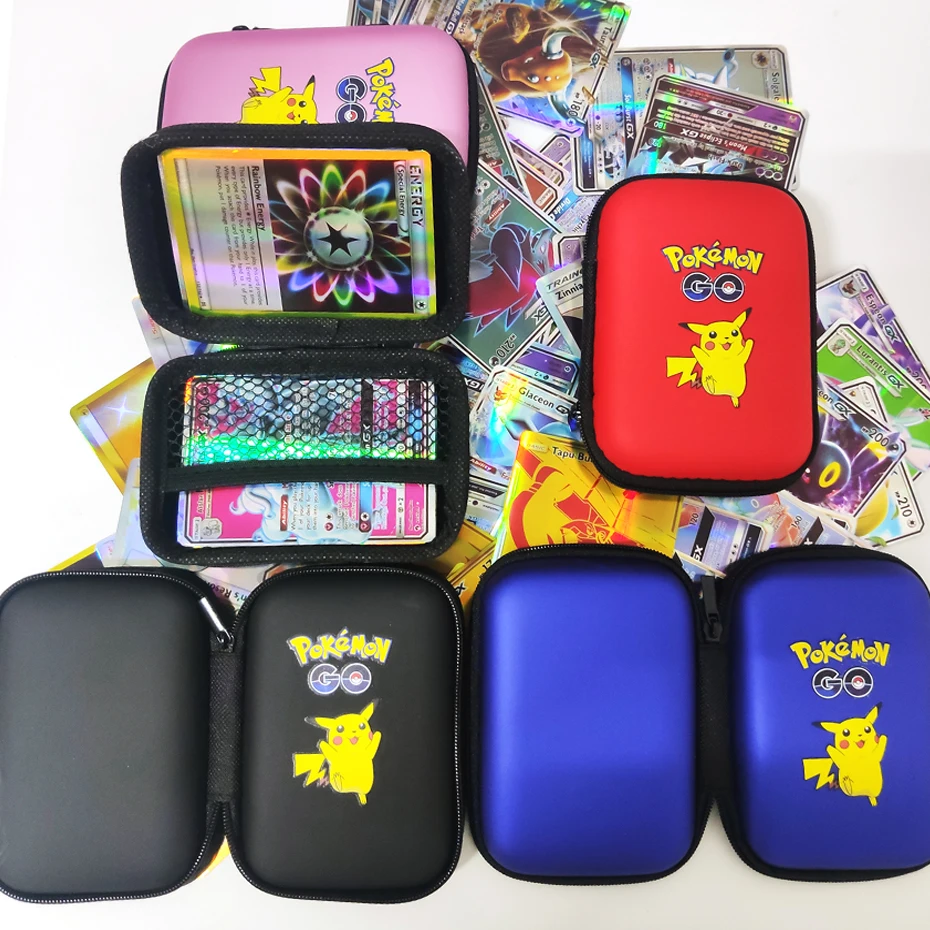 Pokemon Pikachu-soporte para tarjetas de juego franc&eacute;s, estuche r&iacute;gido para tarjetas, caja de almacenamiento para auriculares, 50 unidades-1