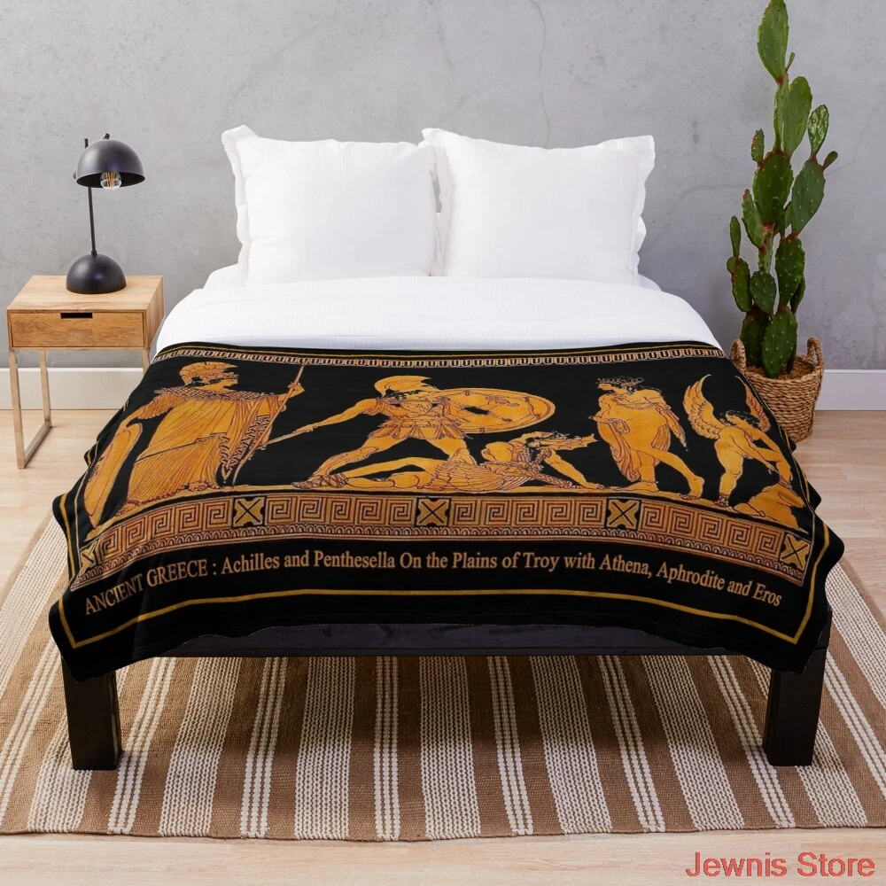 

GREECE Ancient God and Goddess Frieze Print Blanket Print on Demand Decorative Sherpa Blankets for Sofa bed Gift