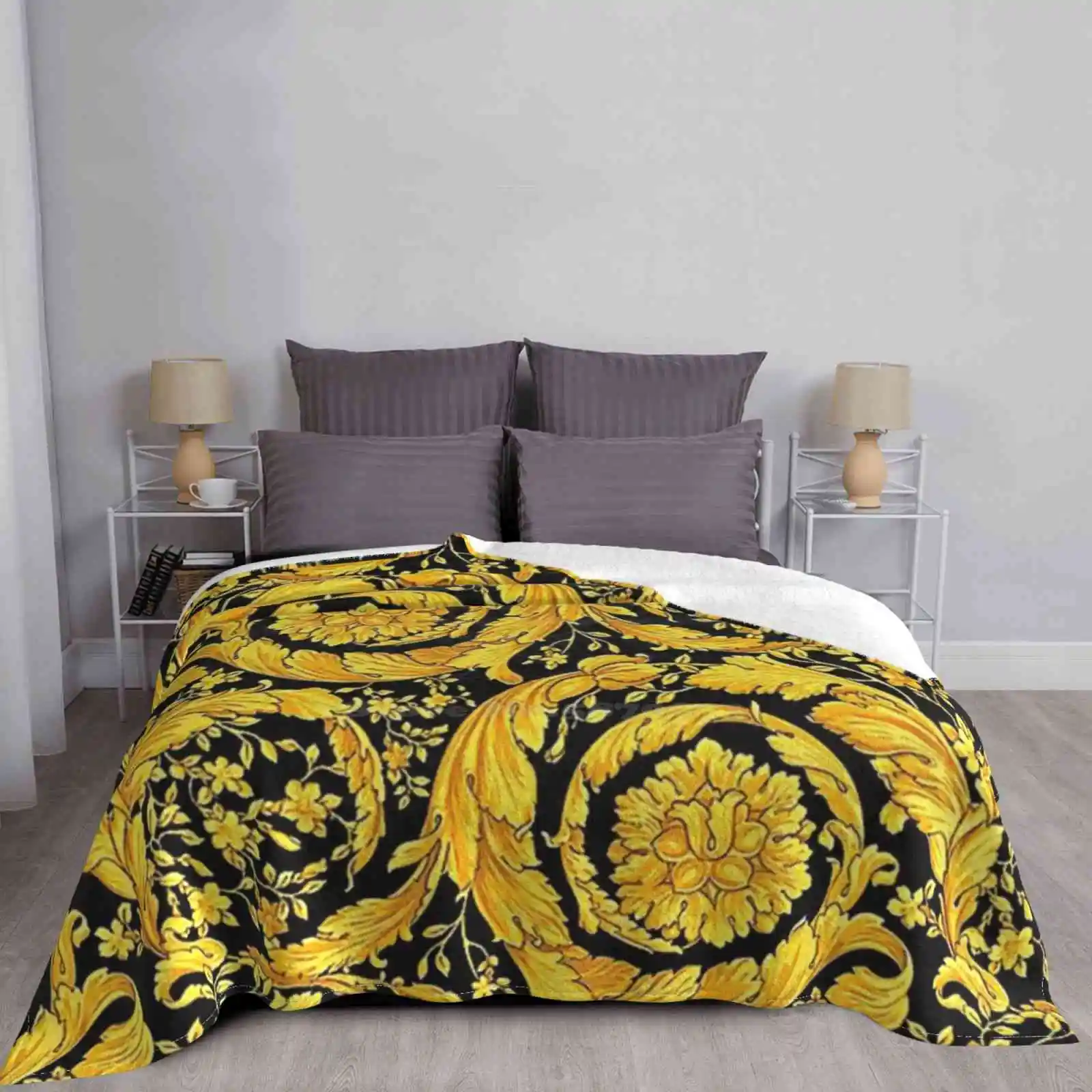 Мягкое фланелевое одеяло с золотым цветочным узором креативного дизайна легкое