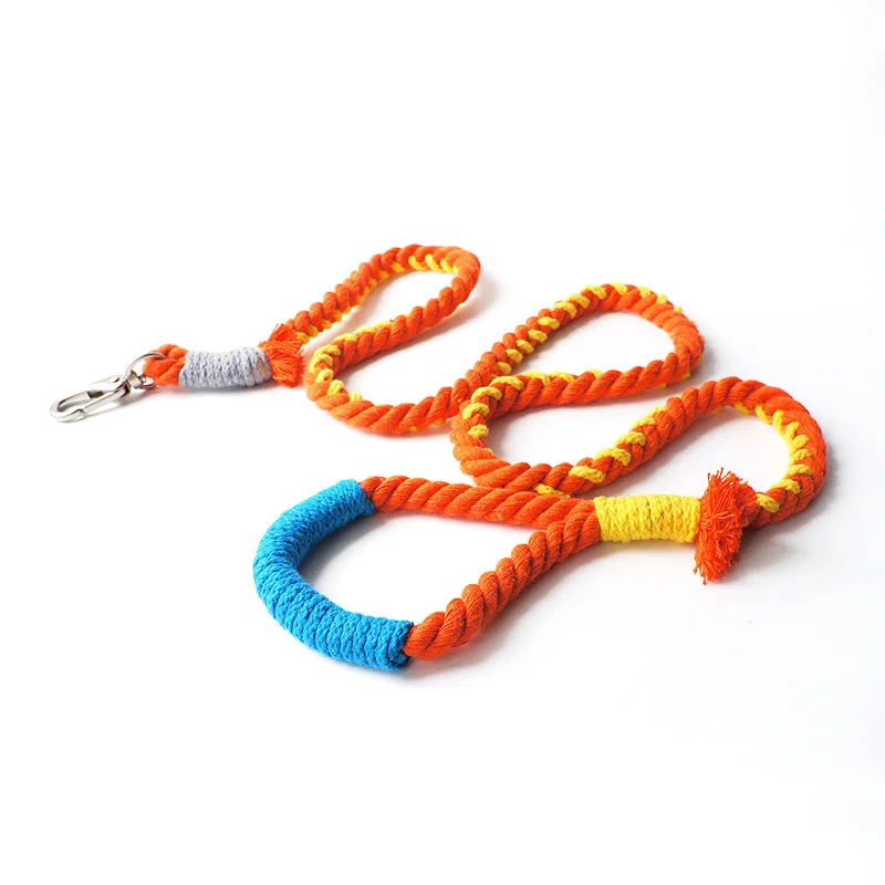 

Hand-made Cotton Rope Dog Traction Rope Multicolor Woven Strength 150cm Bold Soft Sports Running Traction