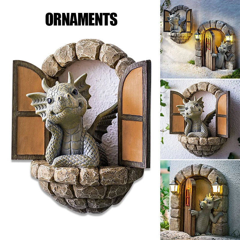 

Lovely Courtyard Dragon Sculpture Resin Window Shape Statue Wall Art Home Outdoor Decoration SEC88