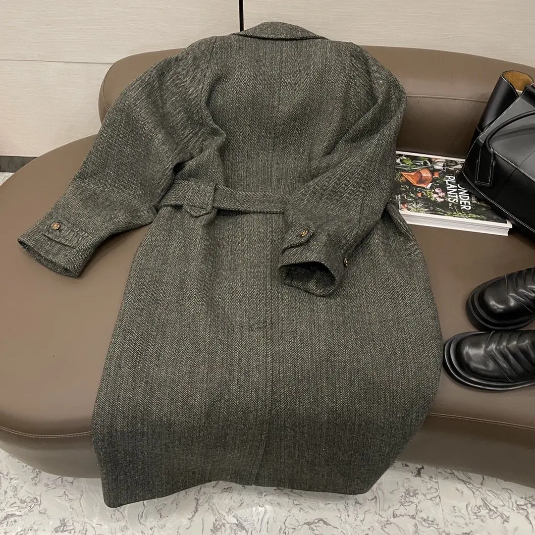 

2020 New Ladies High Quality Fashion Long Sleeve Lapel Solid Color Lace-up Coat 1208