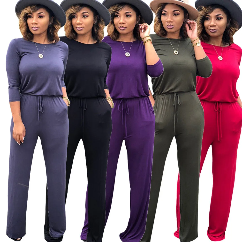 

Tmustobe Autumn Bandage Jumpsuit Hollow Out Women Loose Long Sleeve Rompers Casual Overalls Sashes Solid Color Outfits Female