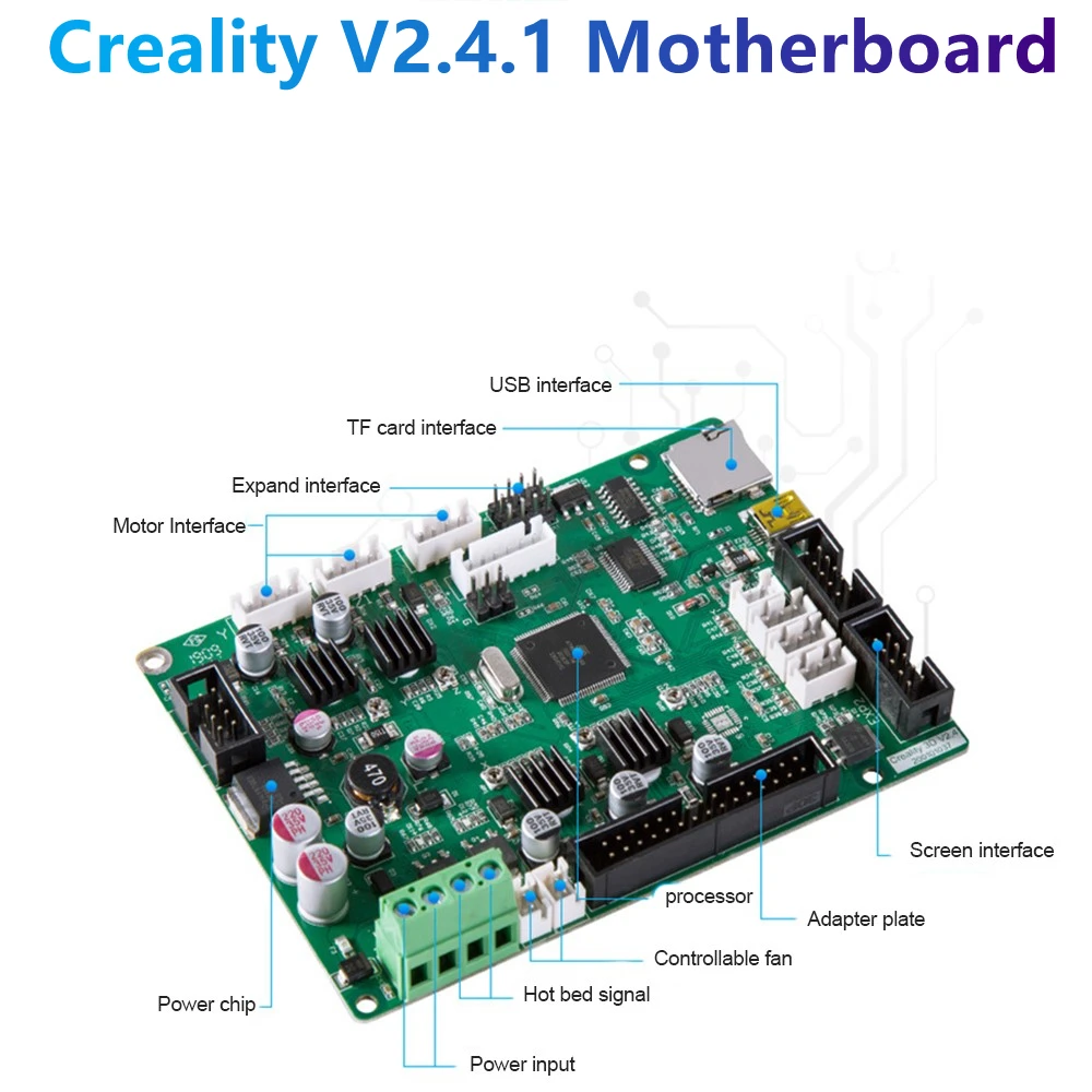 

Материнская плата для 3D-принтера Creality V2.4.1 с драйвером TMC2208 24 В/20 А 430 Вт